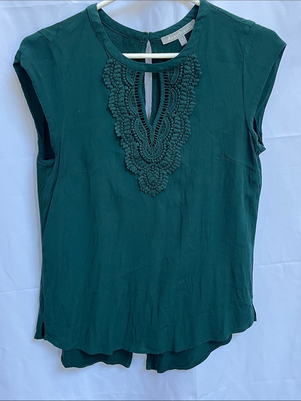 Daniel Rainn Teal-Green Crochet Yoke Cap Sleeve Blouse Medium